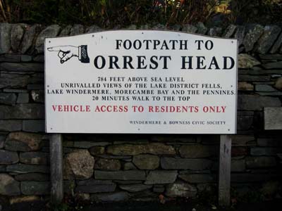 Footpath sign to Orrest Head
