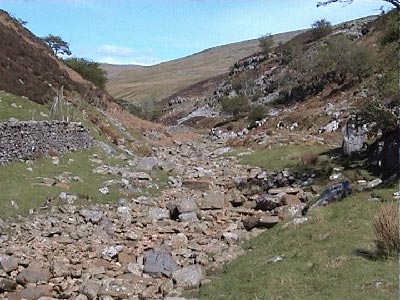 Looking back up the dry riverbed