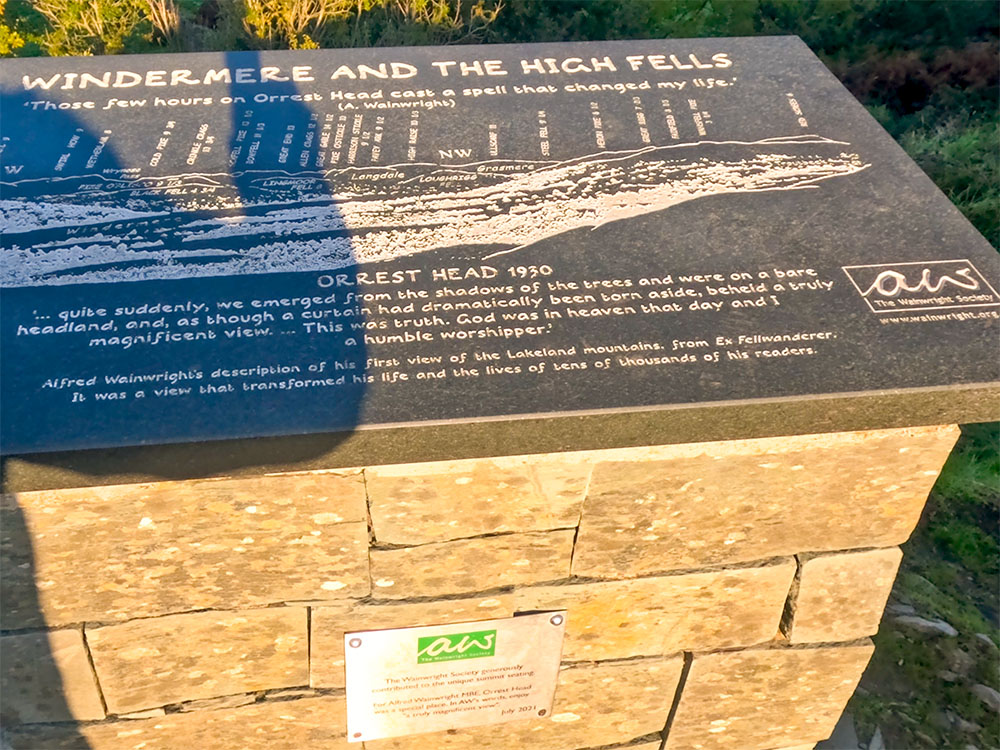 The Alfred Wainwright plaque on Orrest Head summit