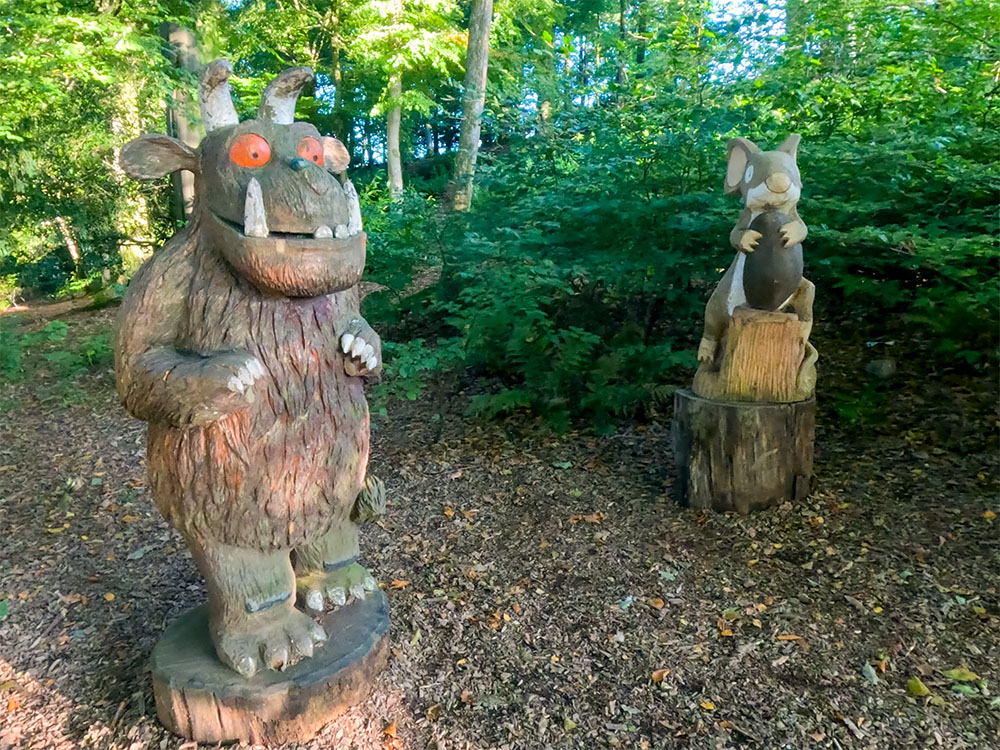The Gruffalo-style wooden carvings in Elleray Wood on the way to Orrest Head