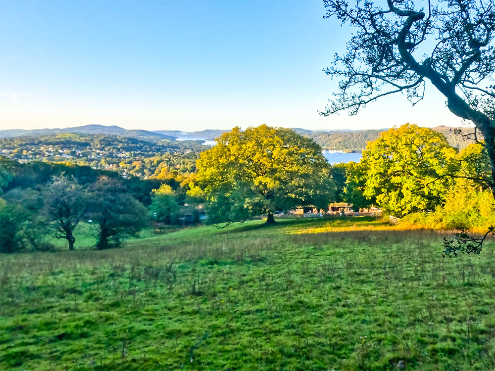 An initial view down towards Lake Windermere while heading towards Orrest Head