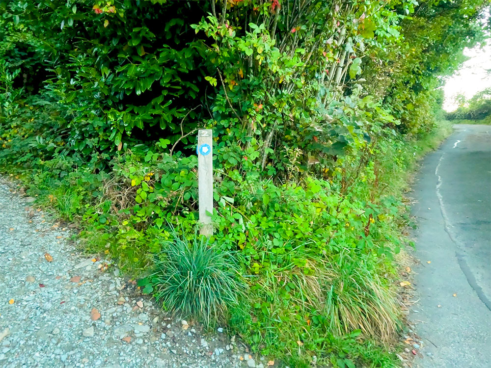 The number two blue waymarker on the Miles Without Stiles route