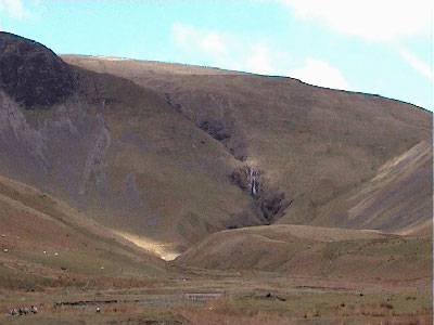 View up the Cautley Holme Beck Valley to the lower falls of Cautley