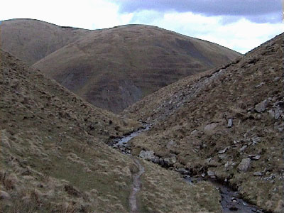 View down Red Gill Beck to the top of the falls
